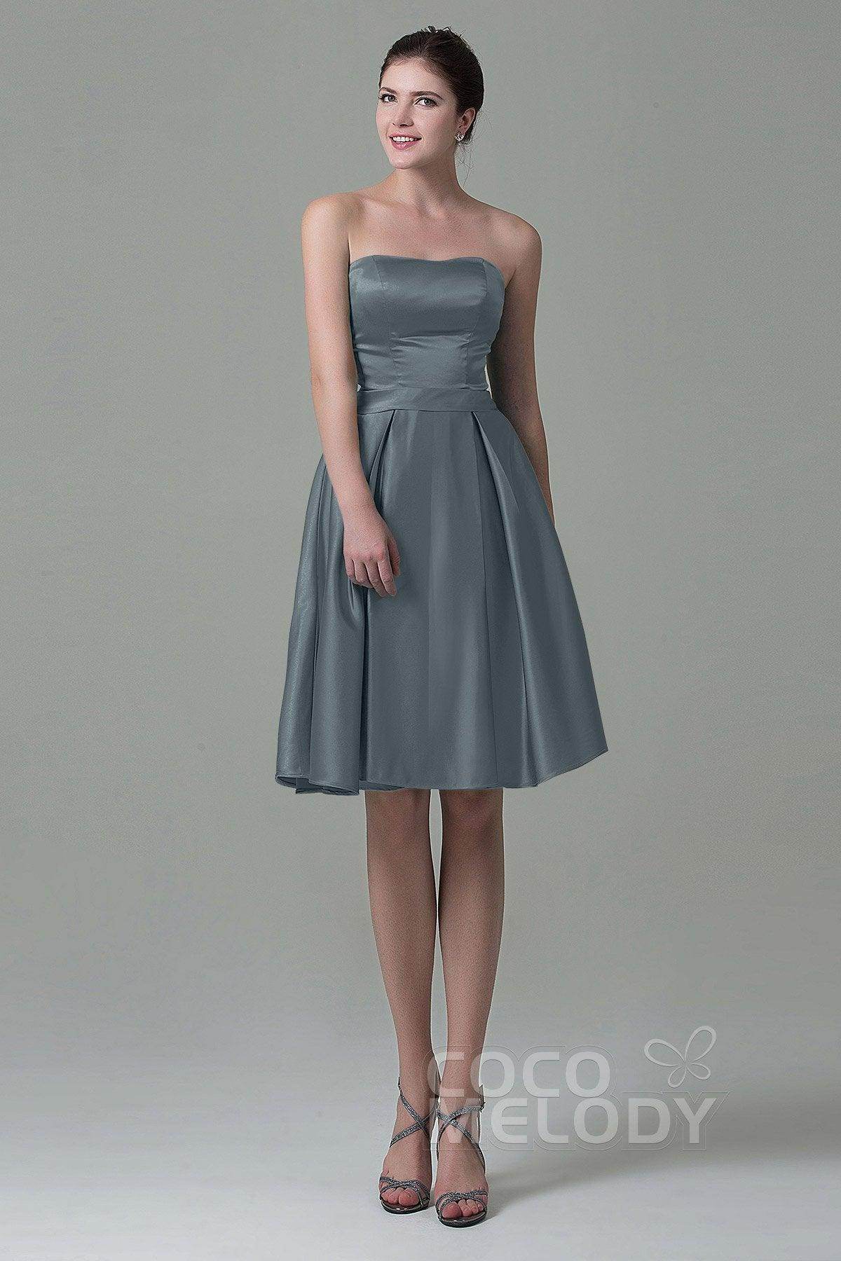 A-Line Knee Length Satin Bridesmaid Dress COZK1500A - COCOMELODY
